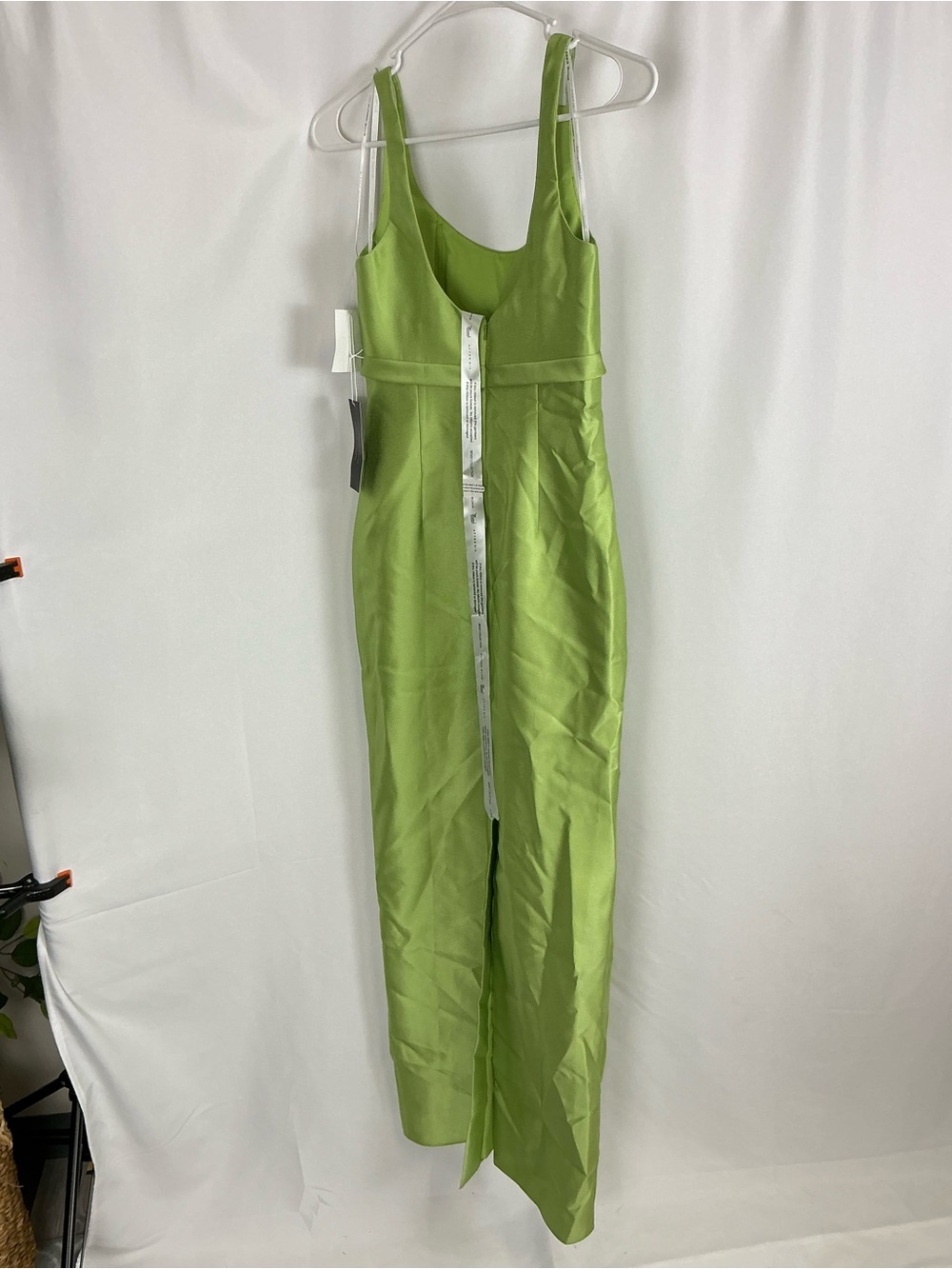 ALFRED SUNG Mojito Green Satin Maxi Column Dress with Empire Bow - Picture 4 of 6
